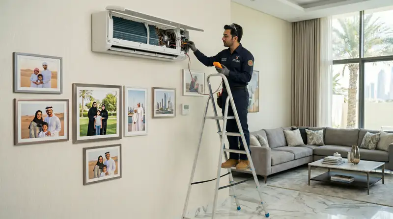 SAAD MAAZ licensed HVAC technician repairing AC unit in Dubai home